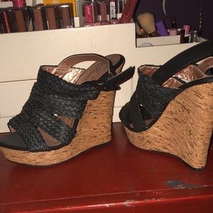Cork heel black Braided sandal wedges
